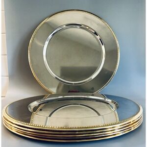 Vtg Silverplate Charger Plates Plate Set of 6 Gold Silver